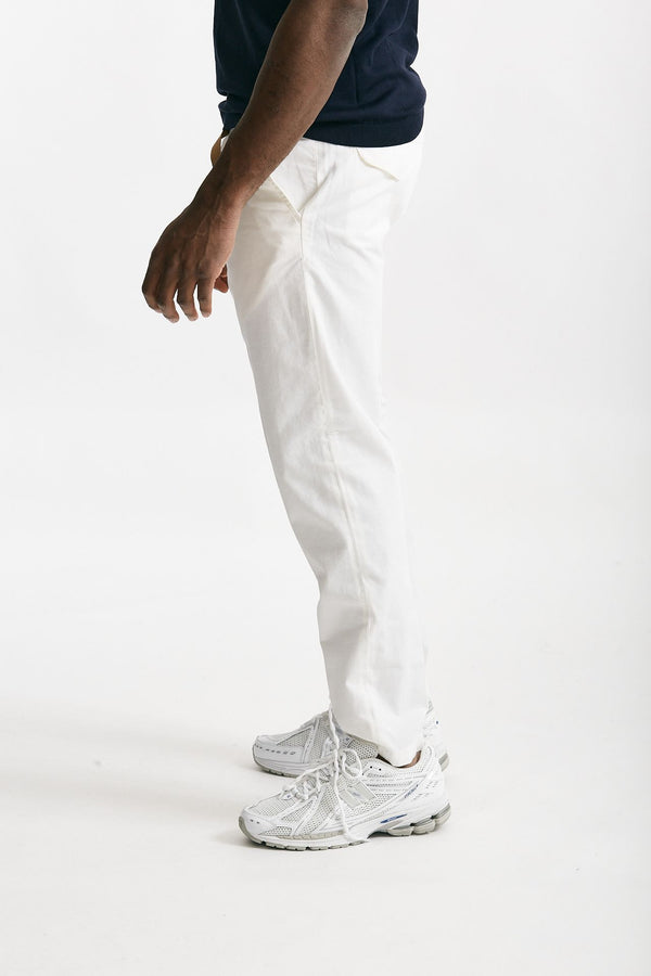 pantalone in cotone e lino stretch bianco men White sand