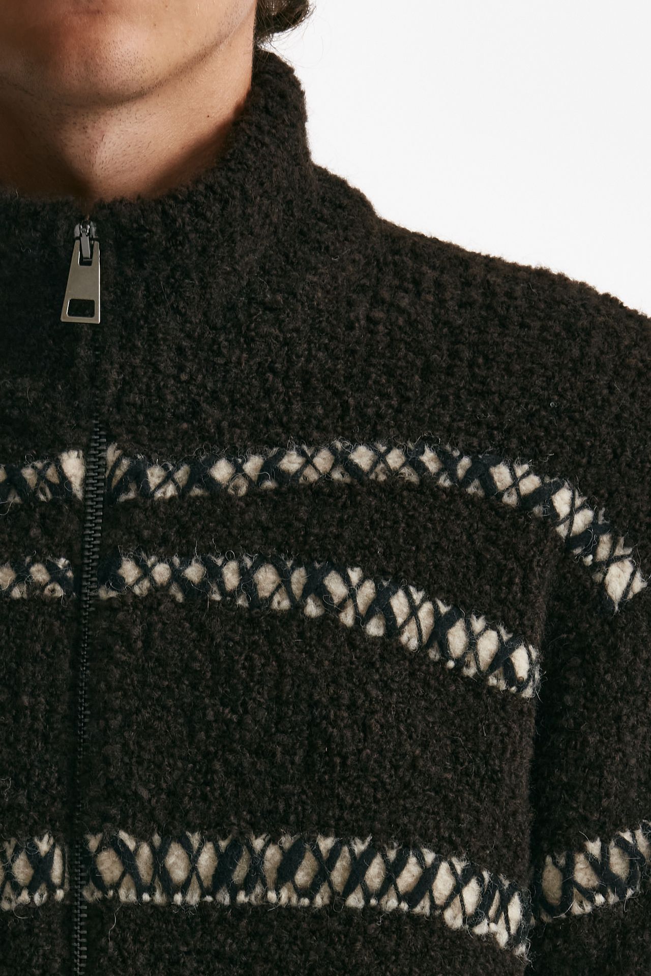 maglia full zip in lana e acrilico stretch marrone men Atomo factory - 5