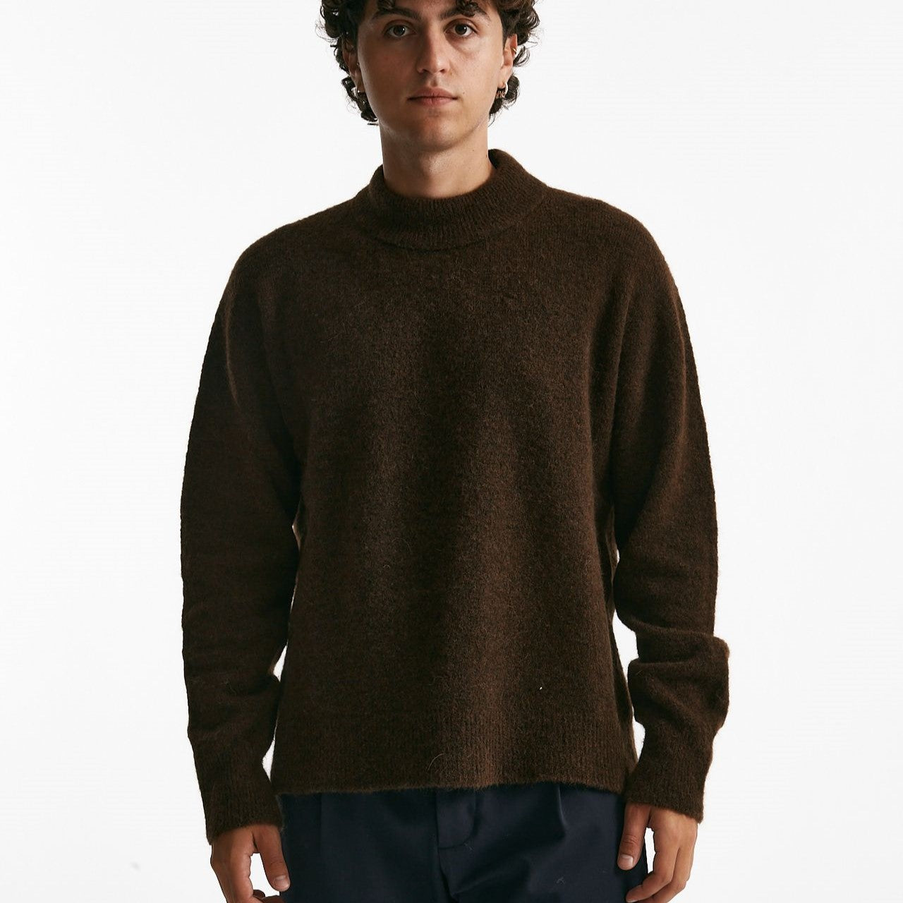 maglia girocollo in lana, polliamide e alpaca marrone men Atomo factory - 7