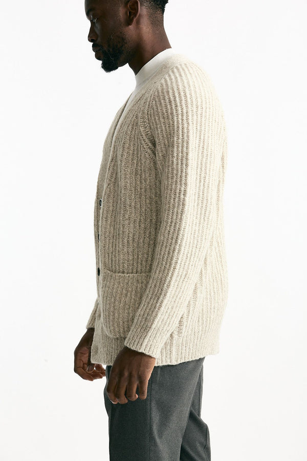 Cardigan in cotone lana e alpaca beige moulinè men Atomo factory