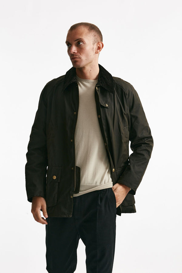 giacca ashby wax jacket in cotone cerato olive-verde men Barbour