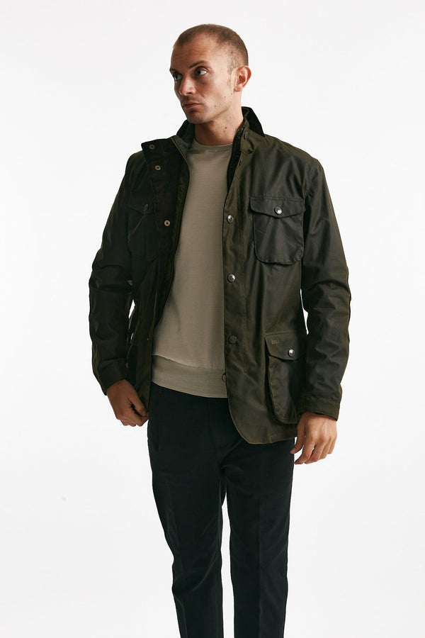 field jacket ogston wax jacket in cotone cerato olive-verde men Barbour