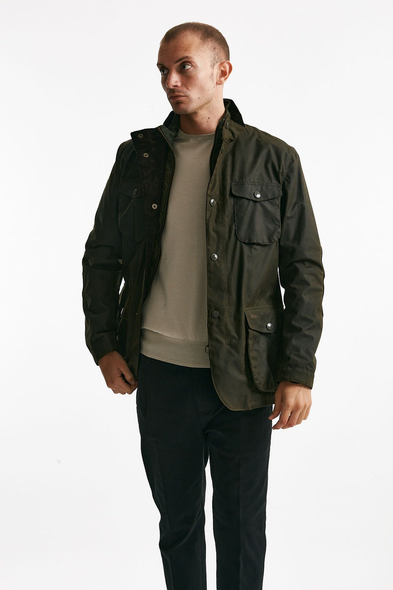 field jacket ogston wax jacket in cotone cerato olive-verde men Barbour - 1