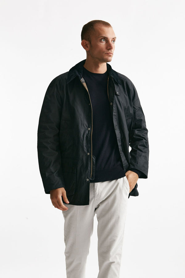 giacca ashby wax jacket in cotone cerato navy-blu men Barbour