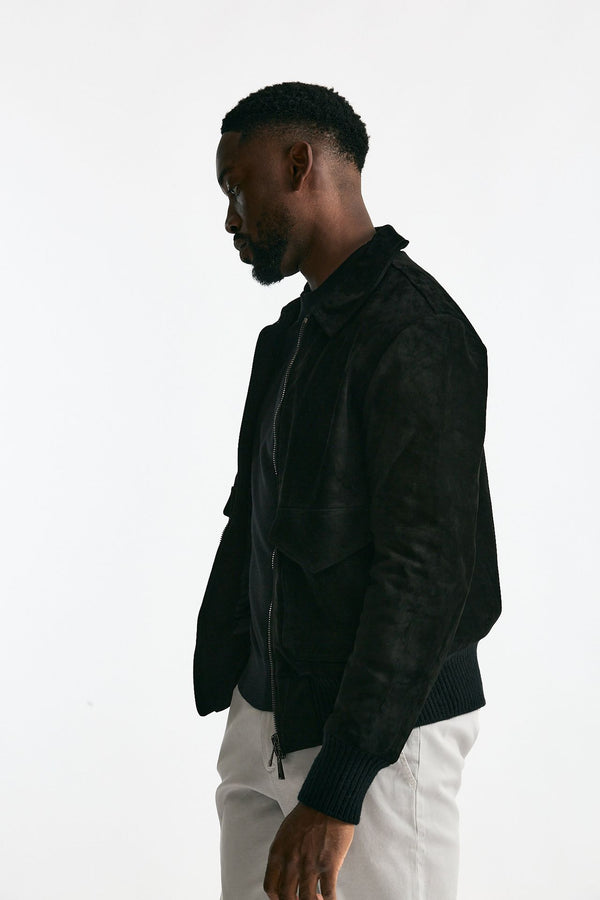 Giubbino in pelle camoscio lavato nero men Giorgio brato