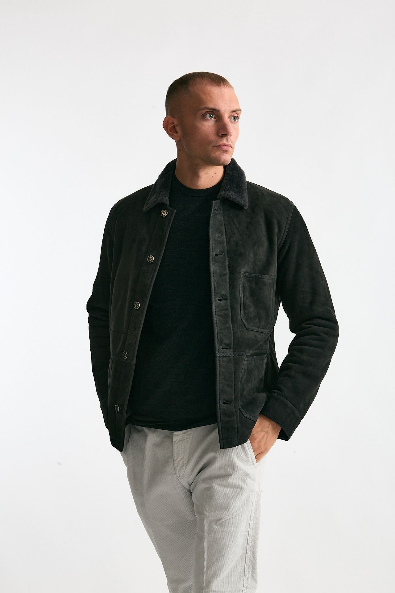 Caban in shearling grigio scuro men Giorgio brato - 1