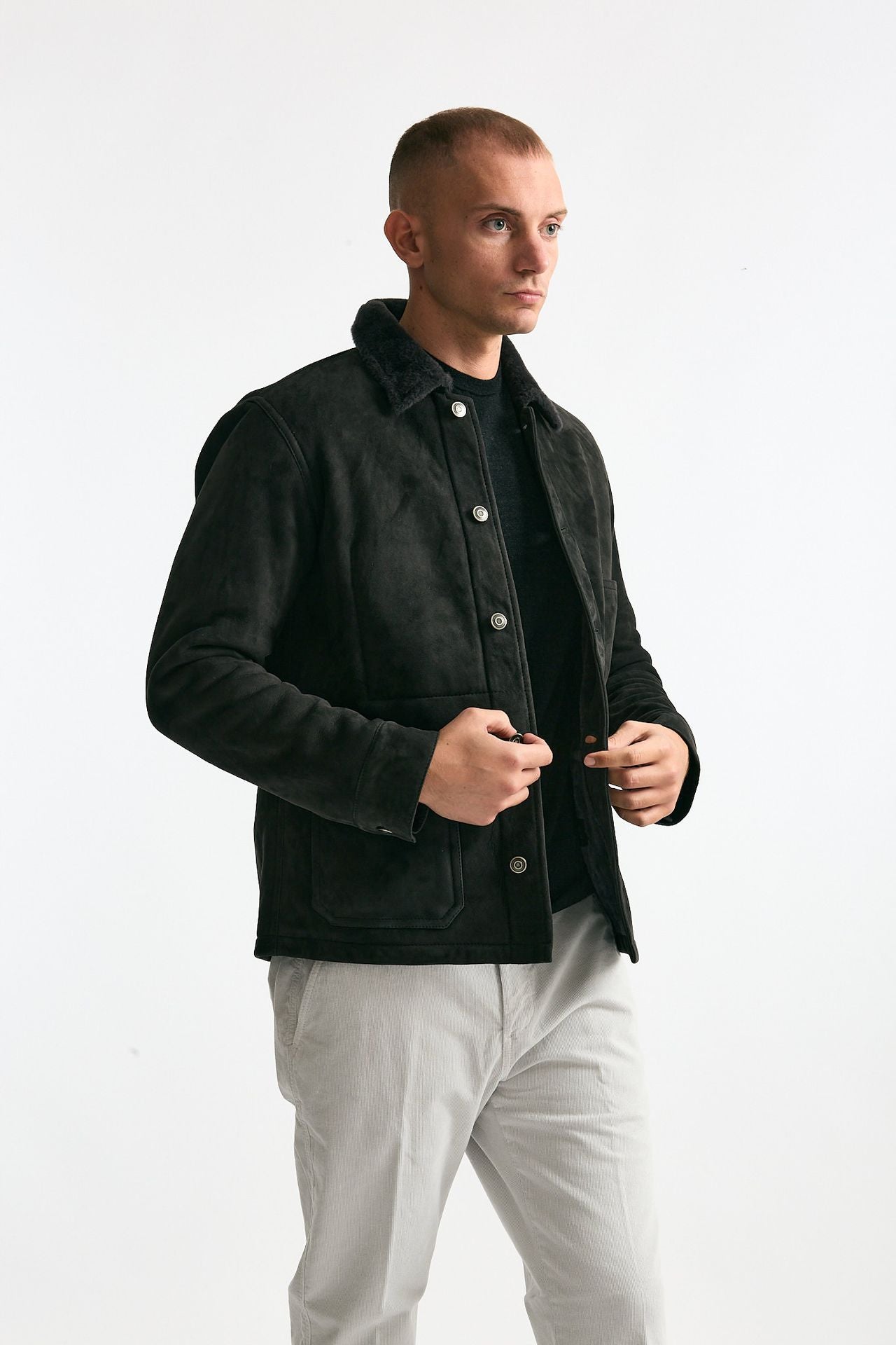 Caban in shearling grigio scuro men Giorgio brato - 4