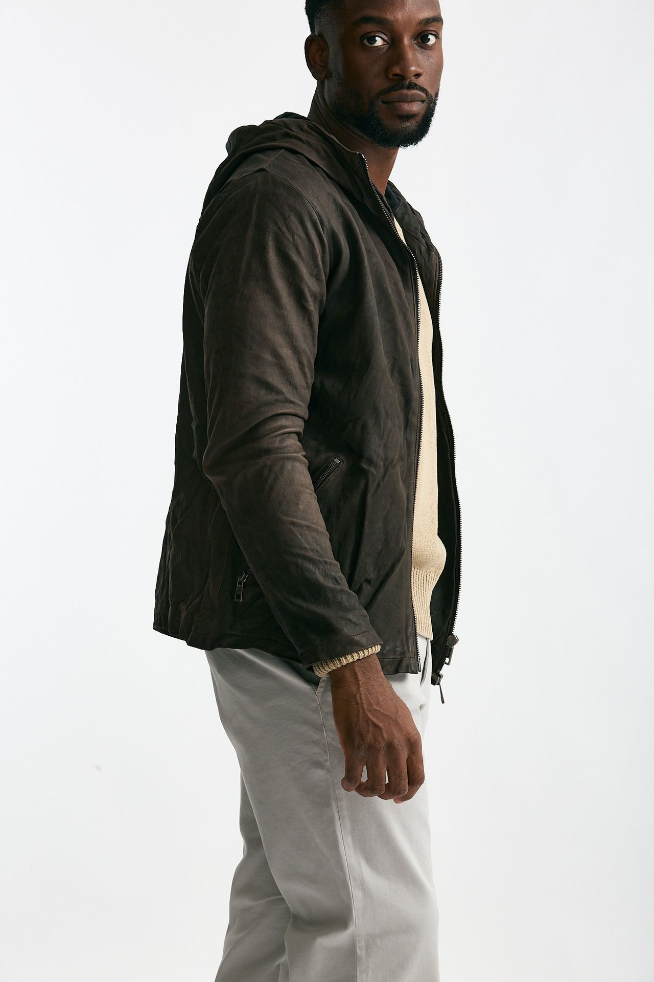 Giubbino in pelle lavata marrone men Giorgio brato - 4