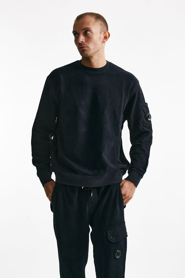 felpa brushed and emerized diagonal fleece in cotone blu men C.p. company