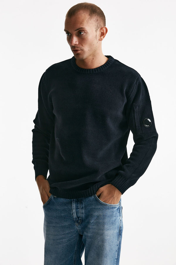 maglia crew neck chenille in ciniglia blu men C.p. company