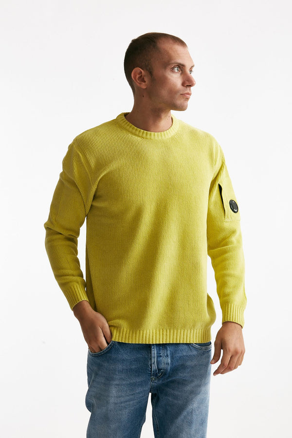maglia crew neck chenille in ciniglia giallo men C.p. company