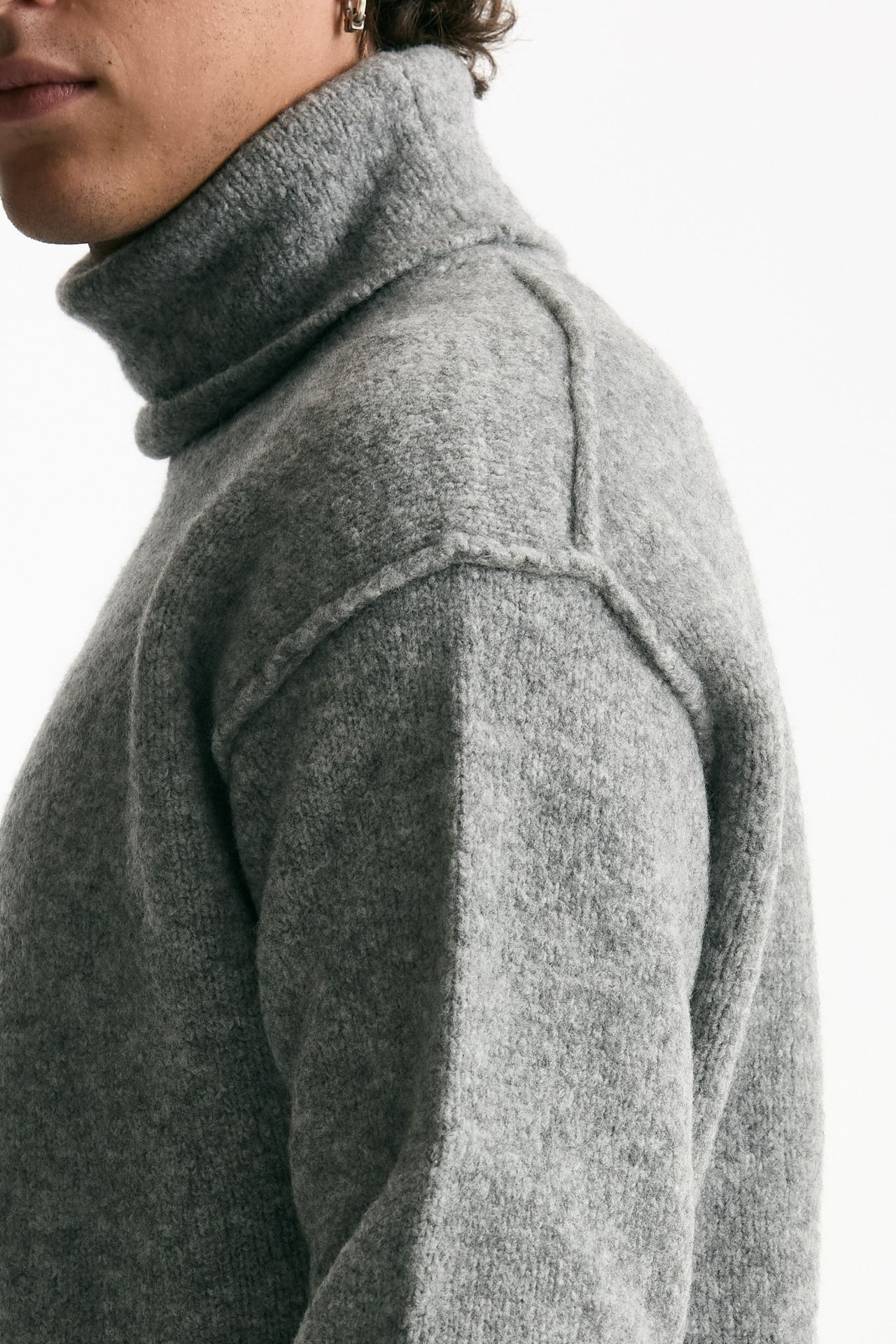 Dolcevita in lana e poliammide stretch bouclè grigio men C.p. company - 5