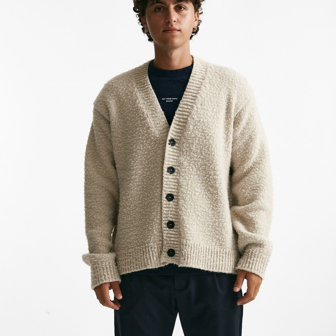 Cardigan in lana e poliamide grigio perla men Diana studio - 7