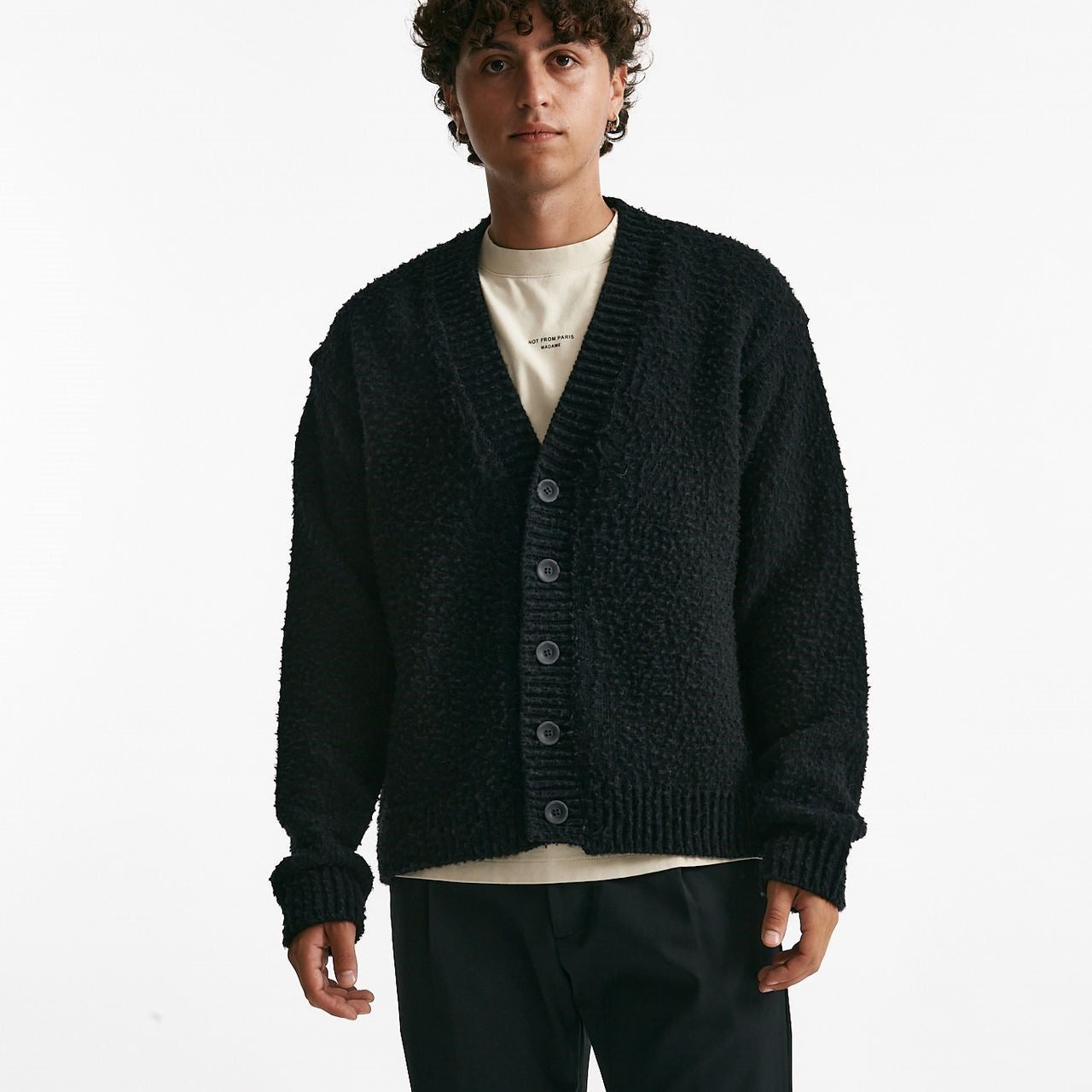 Cardigan in lana e poliamide nero men Diana studio - 7