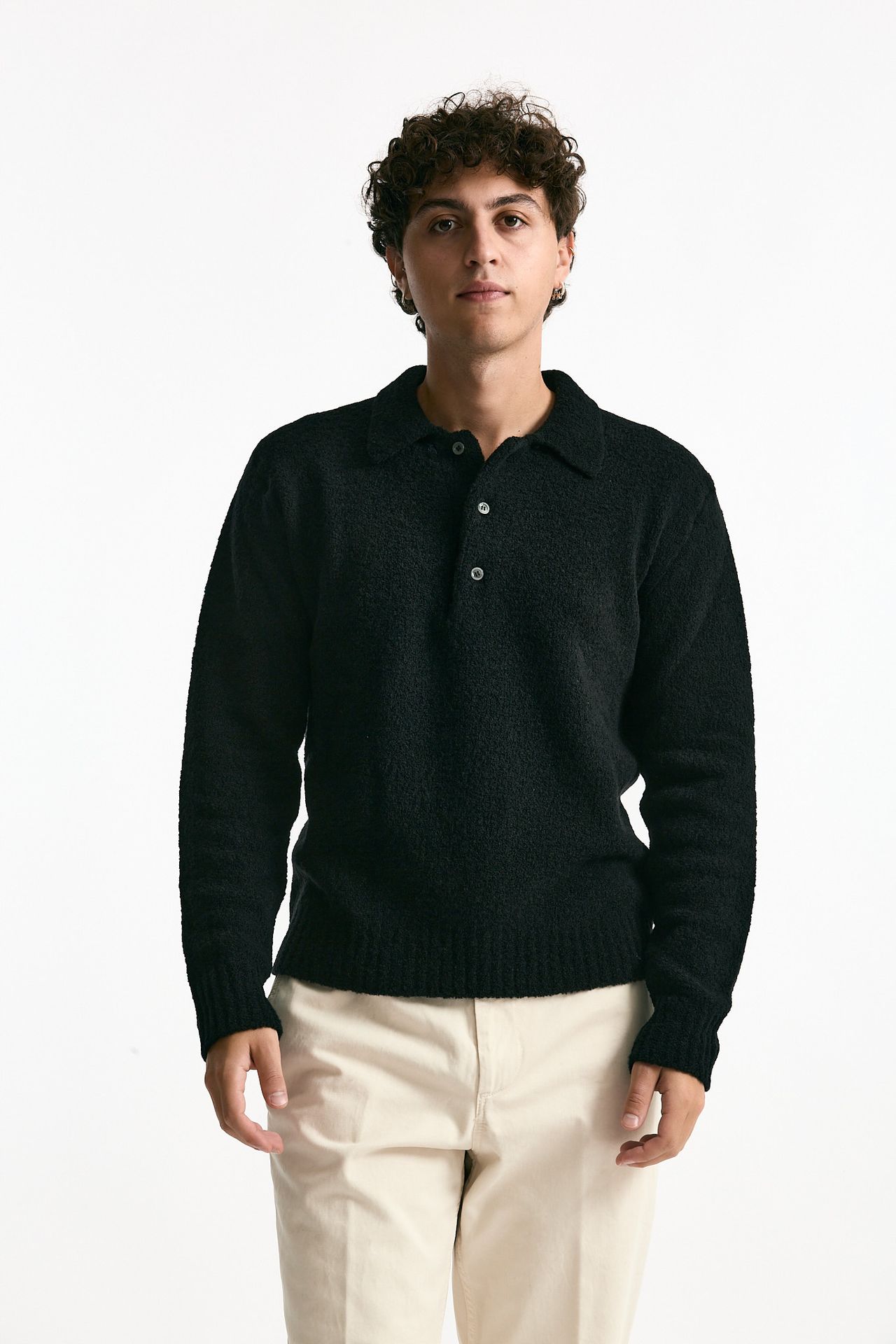 Polo in lana e poliammide nero men Diana studio - 4