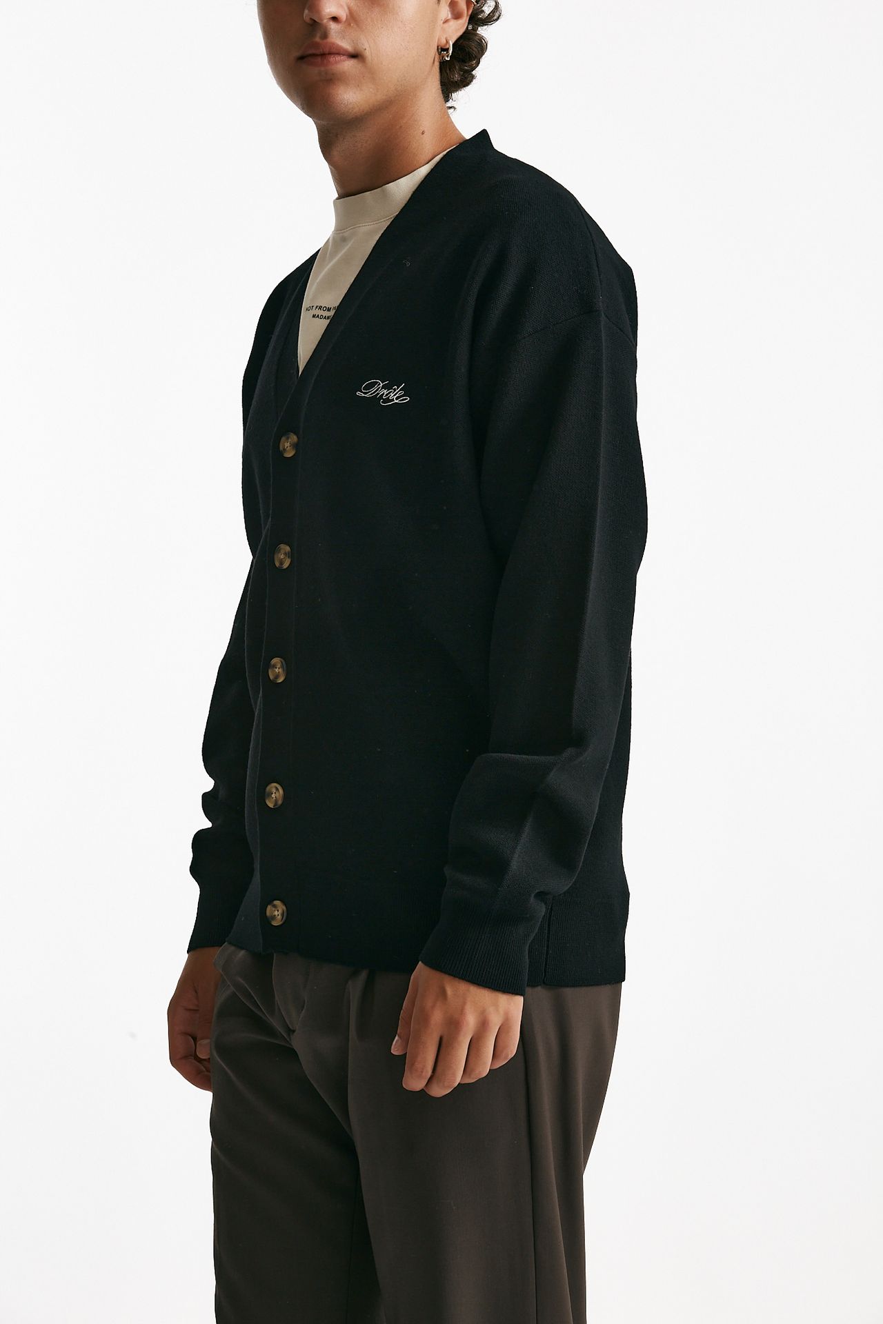cardigan in lana merinos nero men Drôle de monsieur - 4