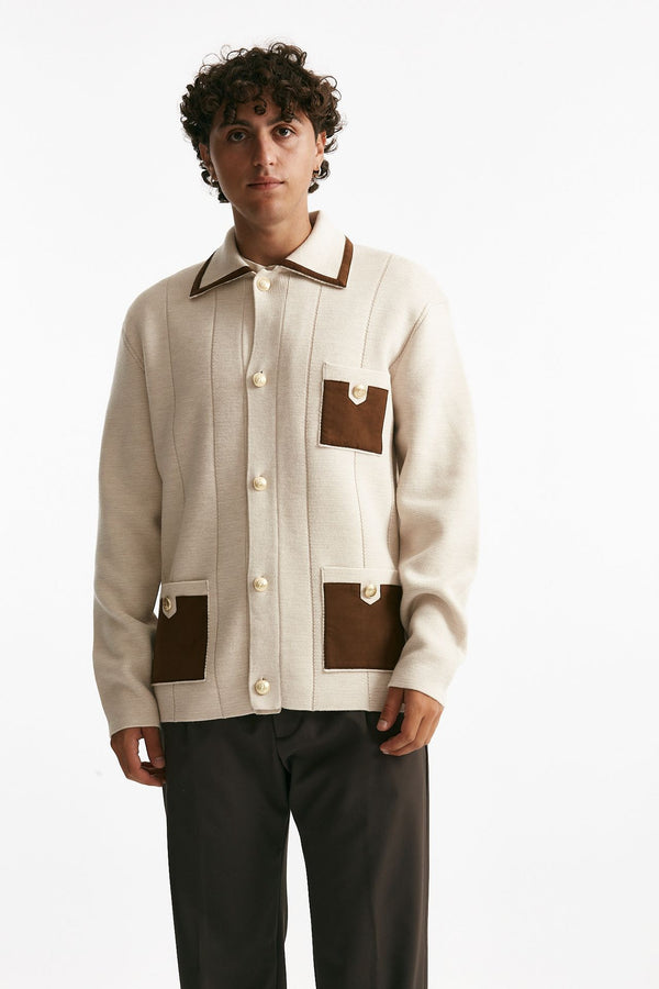 cardigan in lana merinos beige men Drôle de monsieur