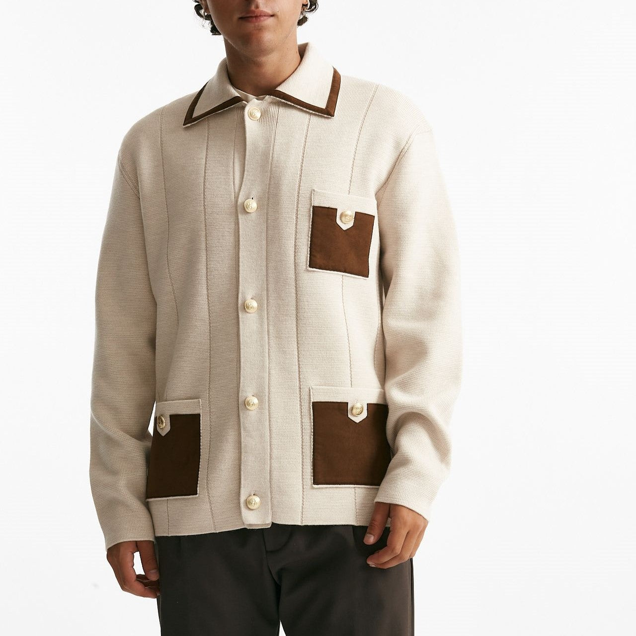 cardigan in lana merinos beige men Drôle de monsieur - 7