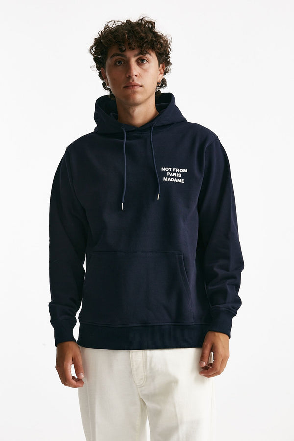 felpa cappuccio con coulisse in cotone blu men Drôle de monsieur