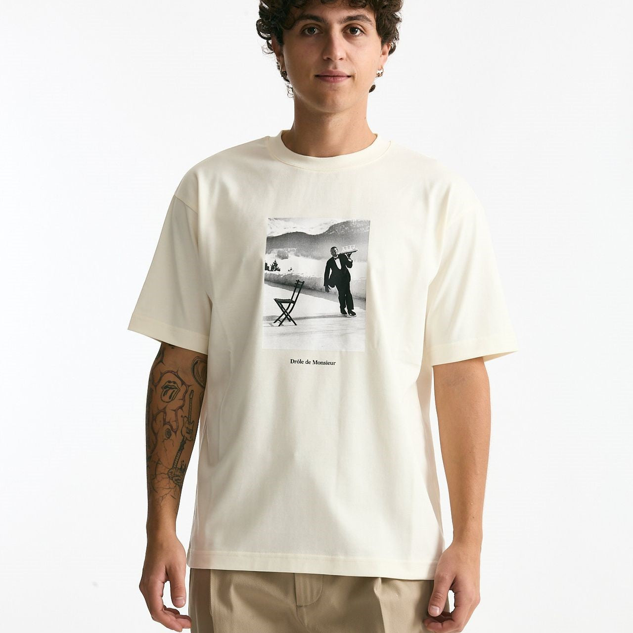 T-shirt in cotone panna stampa men Drôle de monsieur - 6