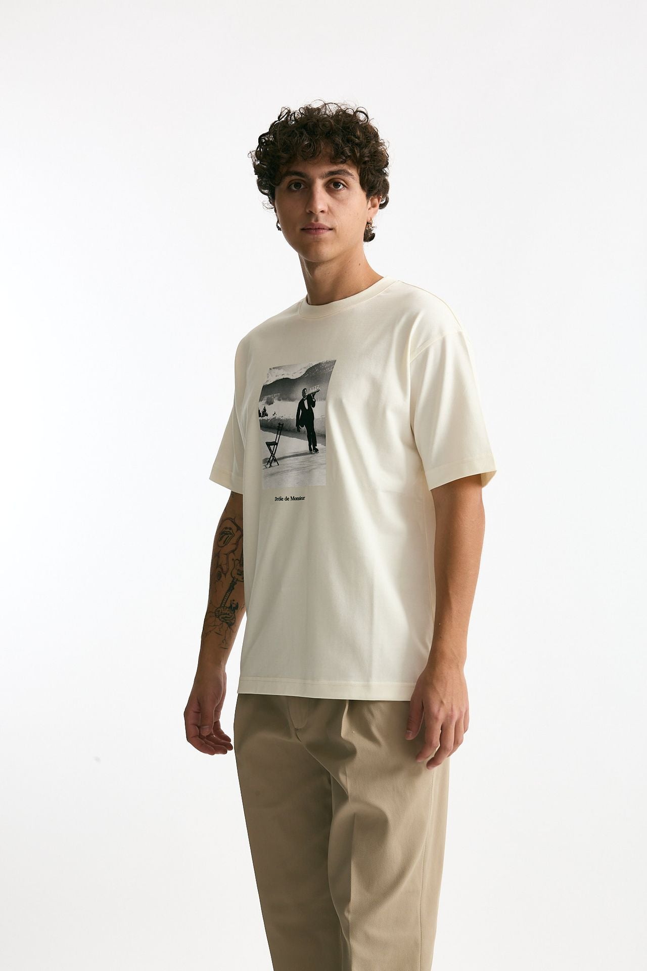 T-shirt in cotone panna stampa men Drôle de monsieur - 1