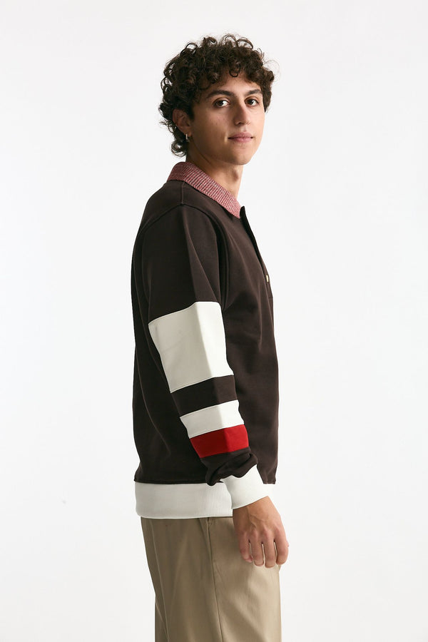 Felpa polo in cotone marrone men Drôle de monsieur