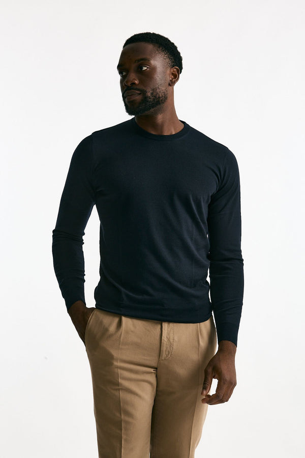 Maglia MODERN in lana rasata blu men Drumohr