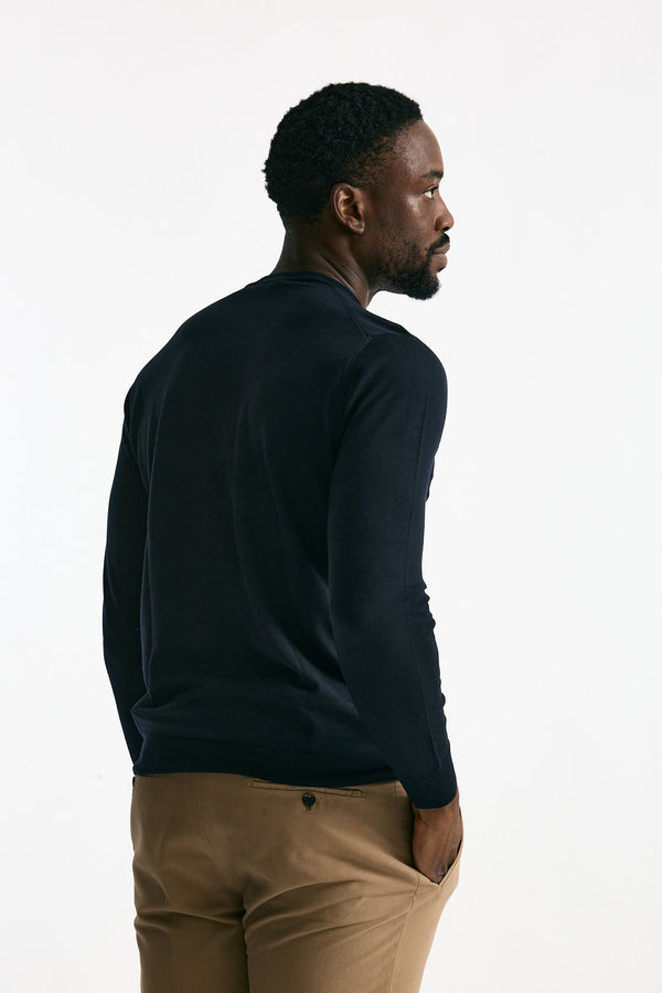 Maglia MODERN in lana rasata blu men Drumohr