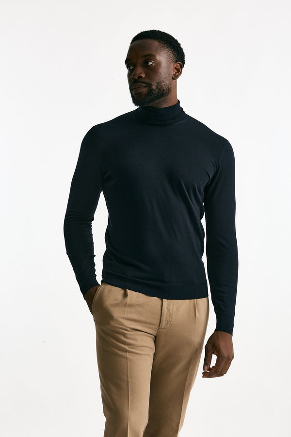 Dolcevita filato MODERN in lana rasata blu men Drumohr