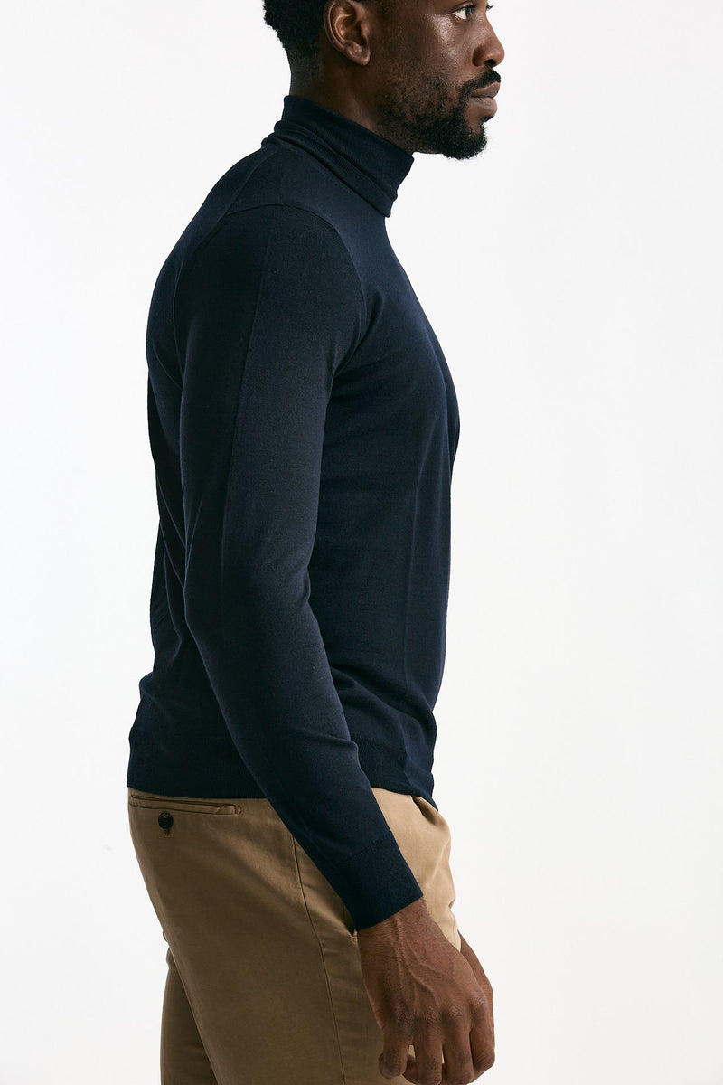 Dolcevita filato MODERN in lana rasata blu men Drumohr - 4