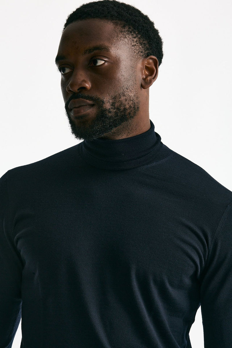 Dolcevita filato MODERN in lana rasata blu men Drumohr - 5