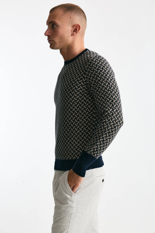 Maglia in cashmere fantasia blu e beige men Drumohr