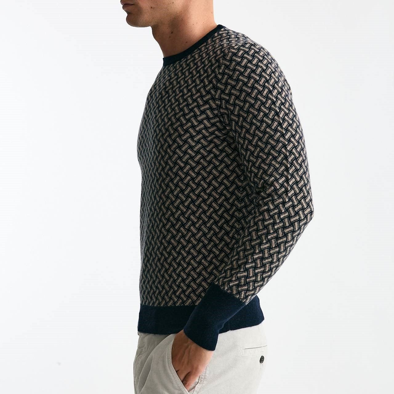 Maglia in cashmere fantasia blu e beige men Drumohr - 6