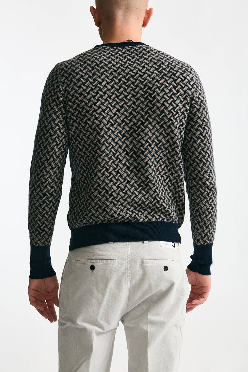 Maglia in cashmere fantasia blu e beige men Drumohr - 3