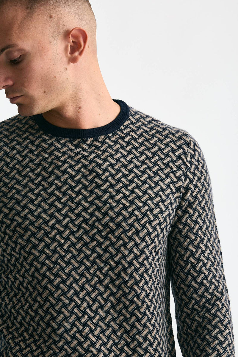 Maglia in cashmere fantasia blu e beige men Drumohr - 5