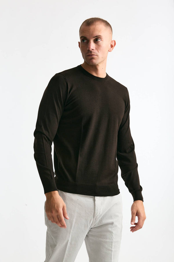 Maglia MODERN in lana rasata marrone men Drumohr