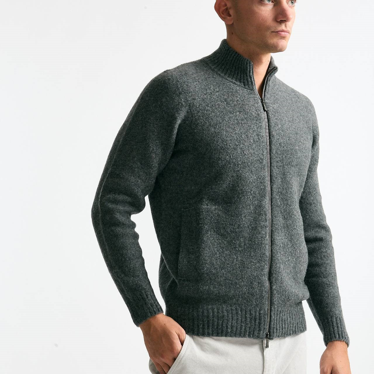 Maglia in lambswool grigio full zip men Drumohr - 6