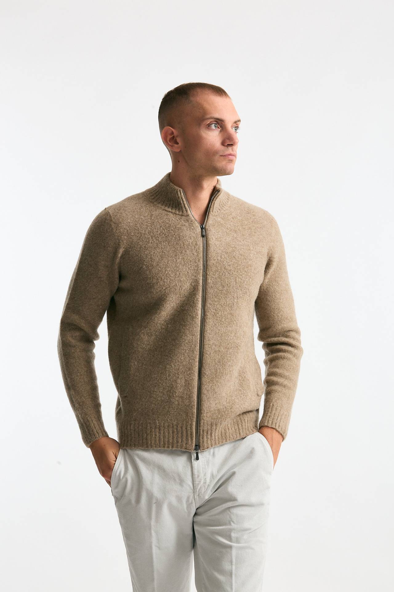 Maglia in lambswool beige full zip men Drumohr - 1