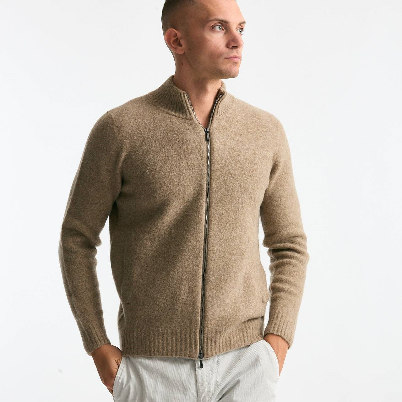 Maglia in lambswool beige full zip men Drumohr - 6