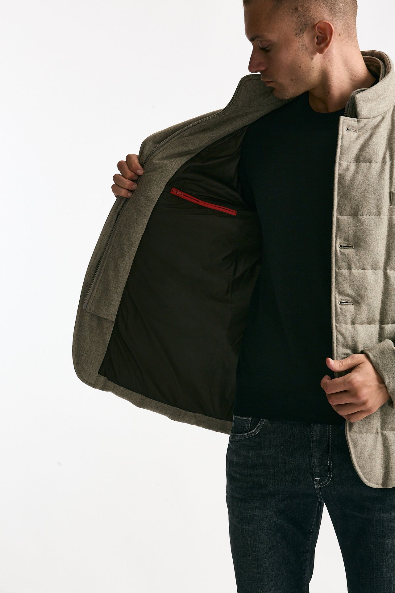 Piumino-giacca trapuntato in flanella di lana beige men Fay - 5