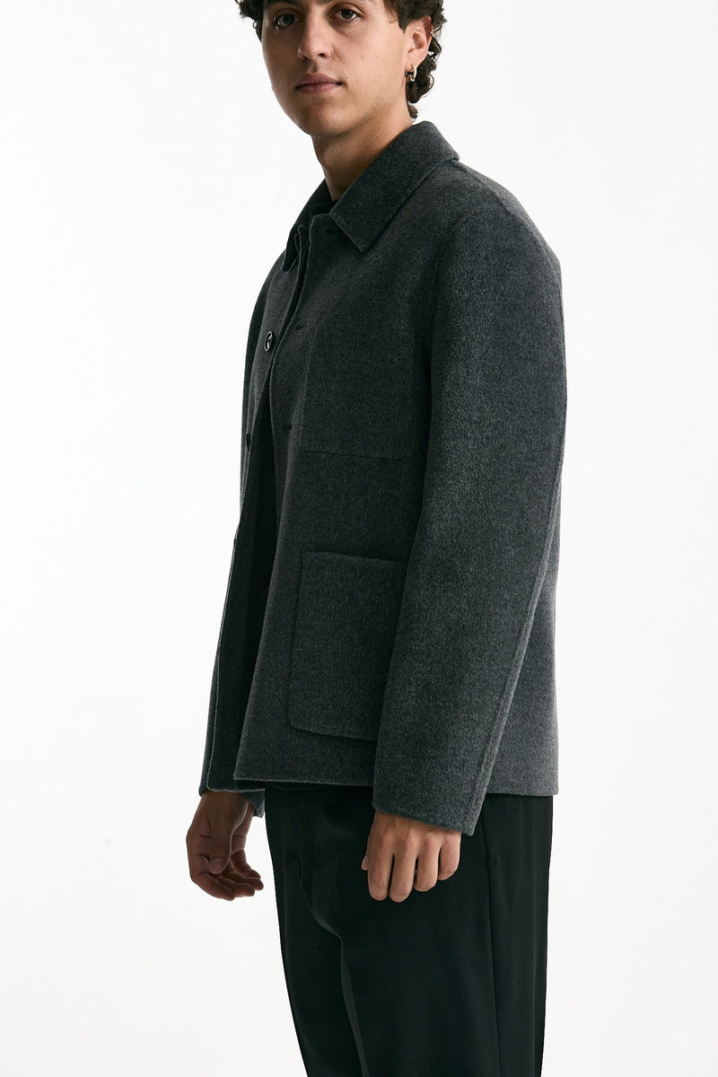 Caban in panno di lana e cashmere grigio men Grifoni - 4