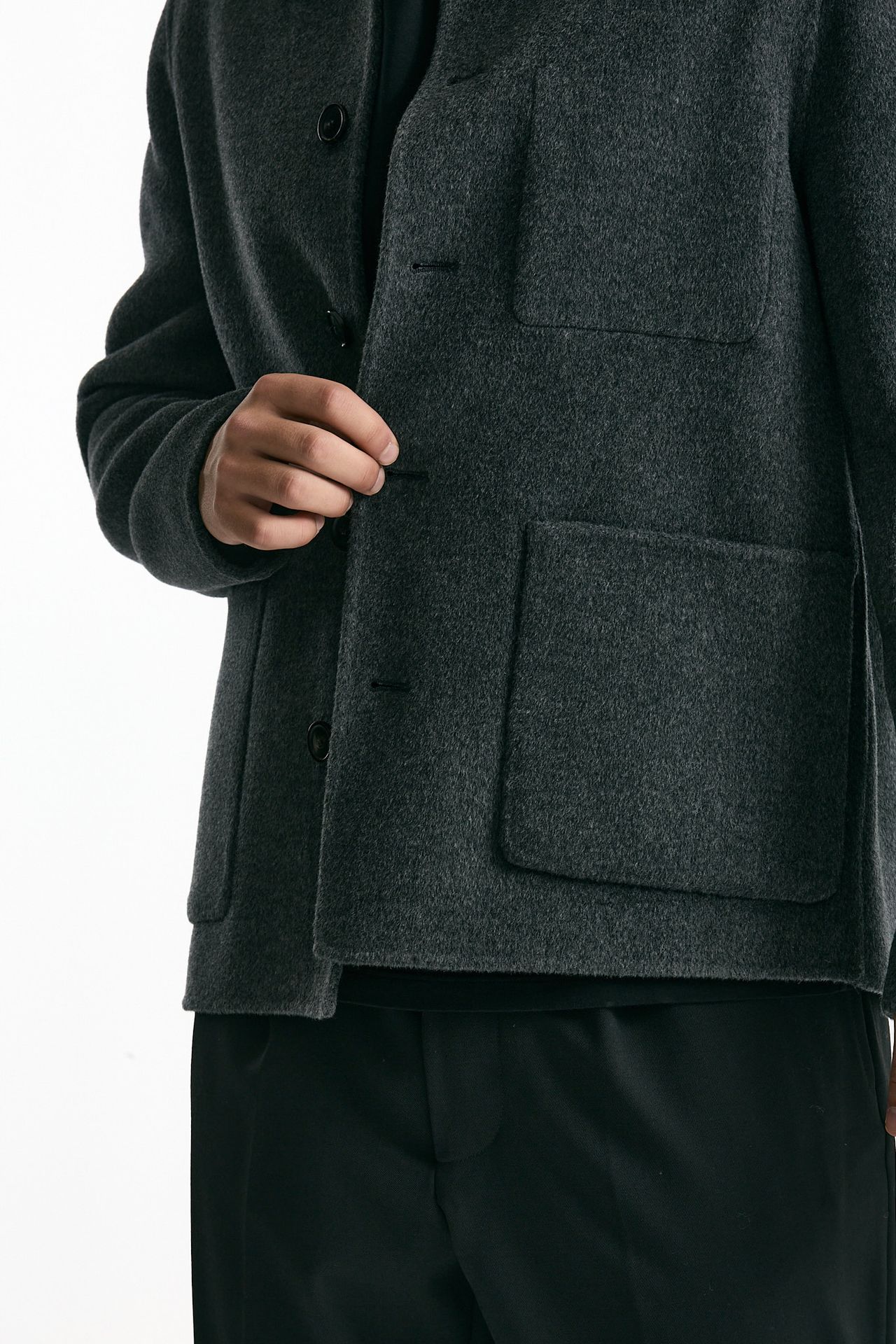 Caban in panno di lana e cashmere grigio men Grifoni - 6