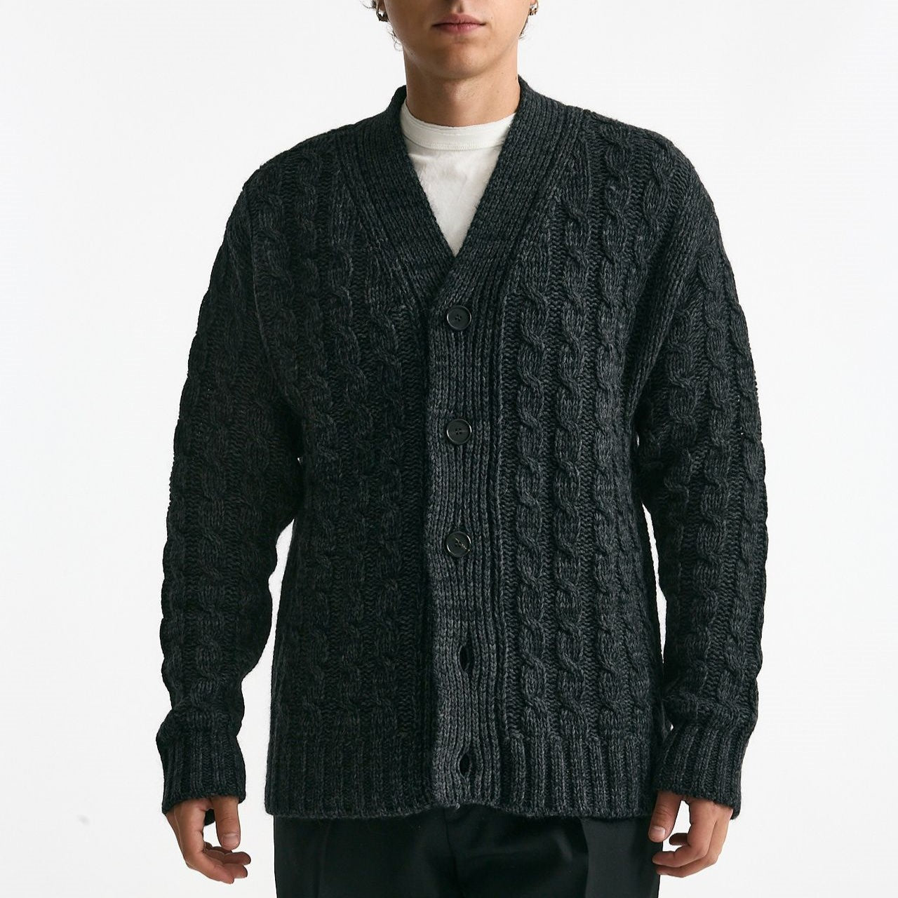 Cardigan in lana alpaca e mohair antracite men Grifoni - 7