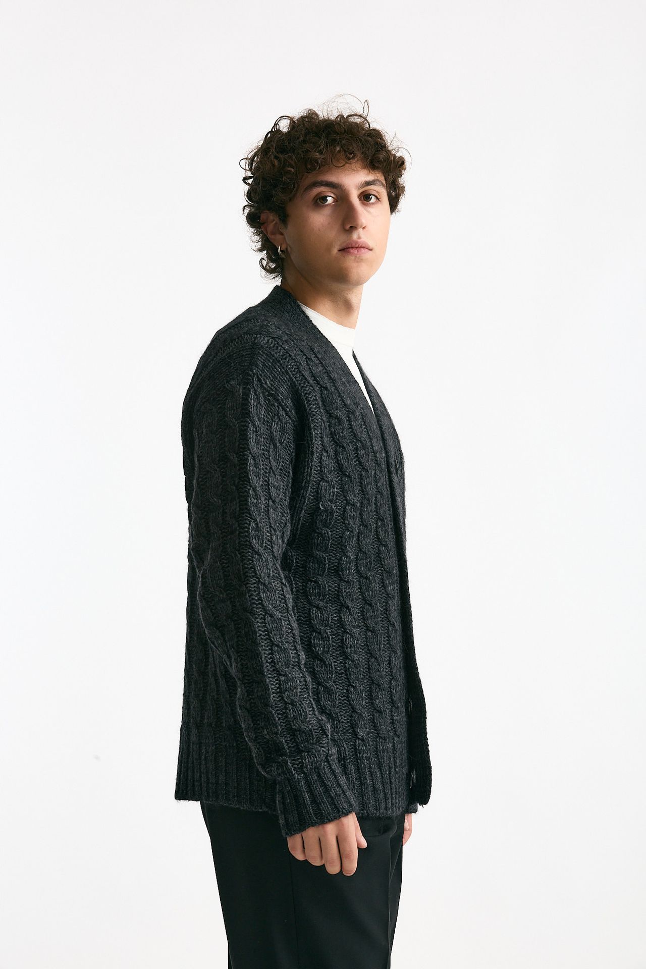 Cardigan in lana alpaca e mohair antracite men Grifoni - 3