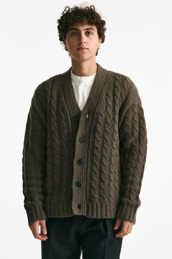 Cardigan in lana alpaca e mohair fango men Grifoni