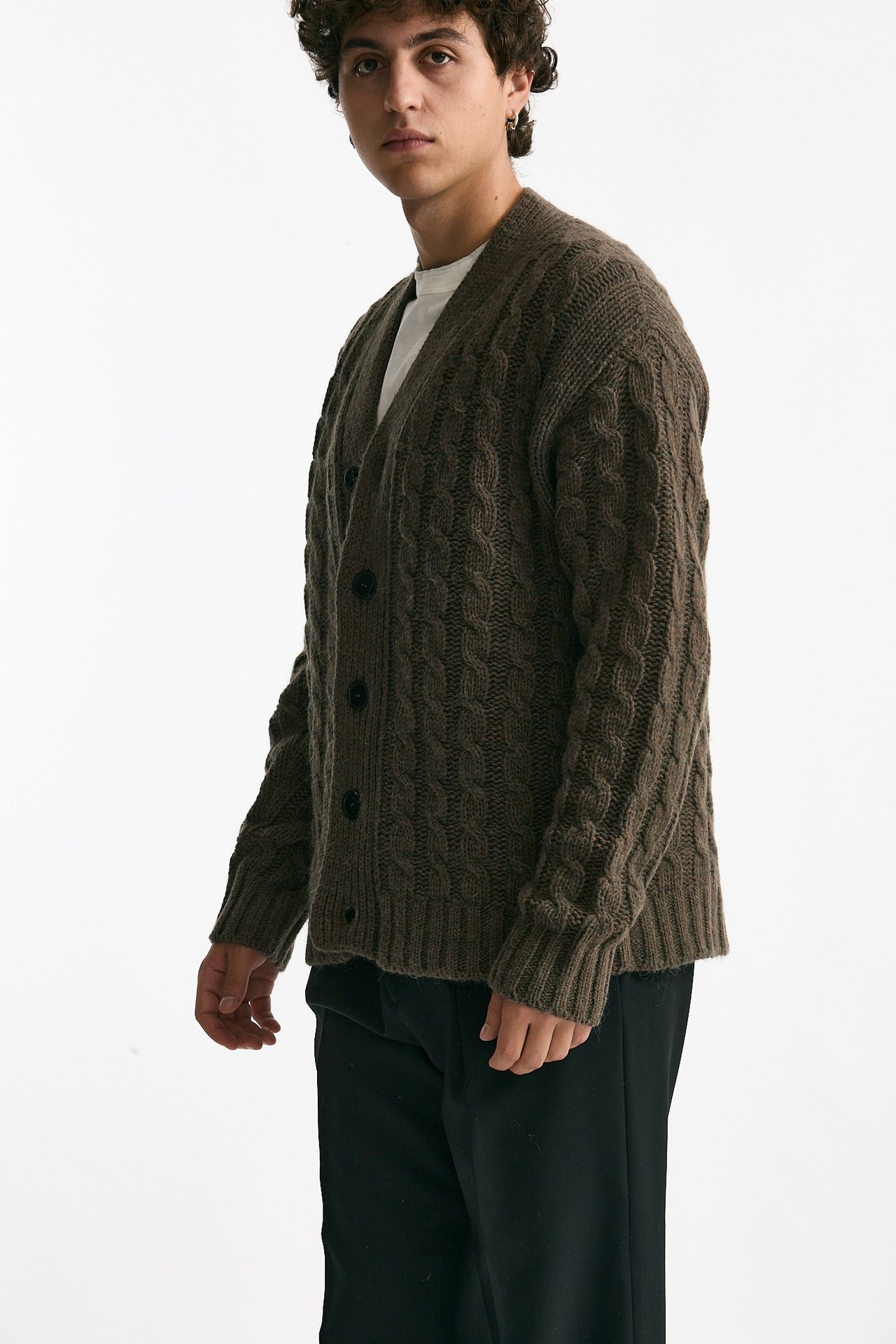 Cardigan in lana alpaca e mohair fango men Grifoni - 4
