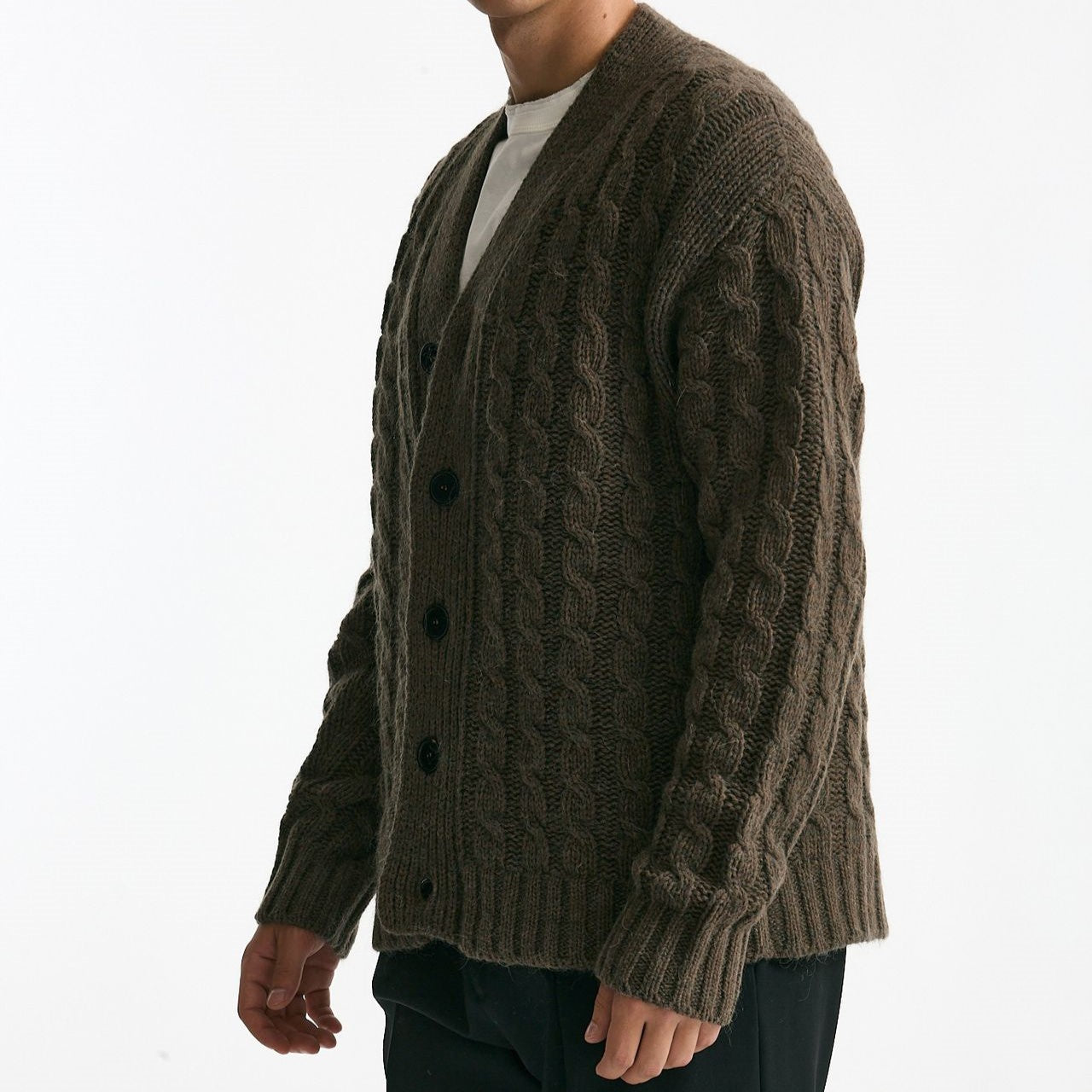 Cardigan in lana alpaca e mohair fango men Grifoni - 7