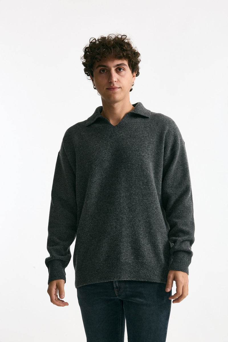 Polo in lana scollo V grigio men Grifoni - 1