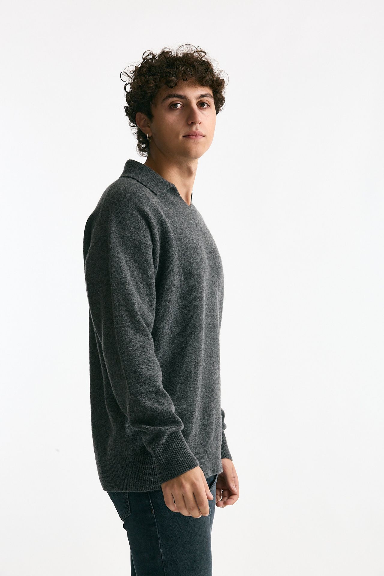 Polo in lana scollo V grigio men Grifoni - 2