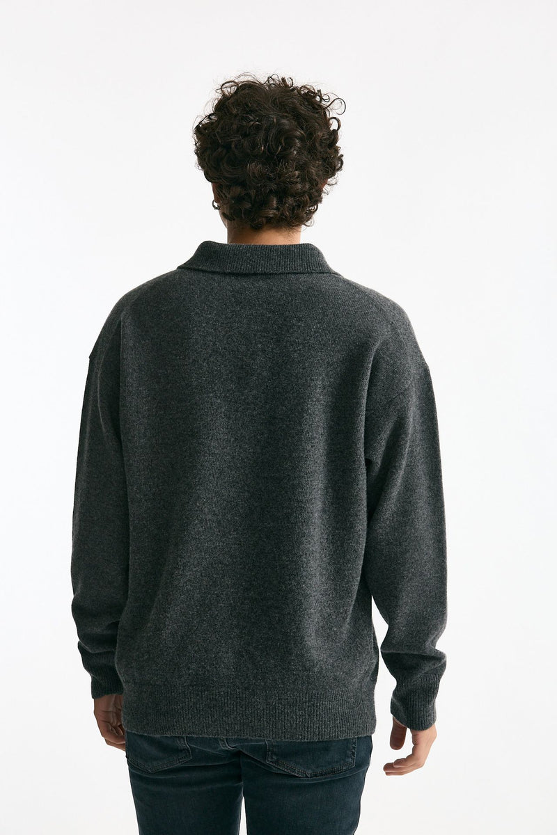 Polo in lana scollo V grigio men Grifoni - 3